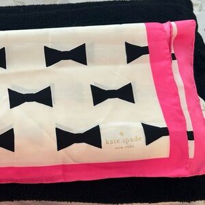 Kate Spade New York 100% Silk Scarf | Bow Print Pink & Cream Square Scarf 35"